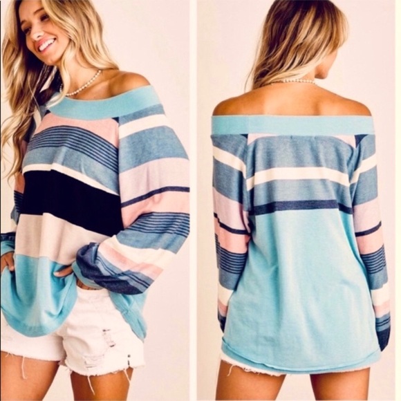 Tops - Boho Long Sleeve Color Block Striped Top